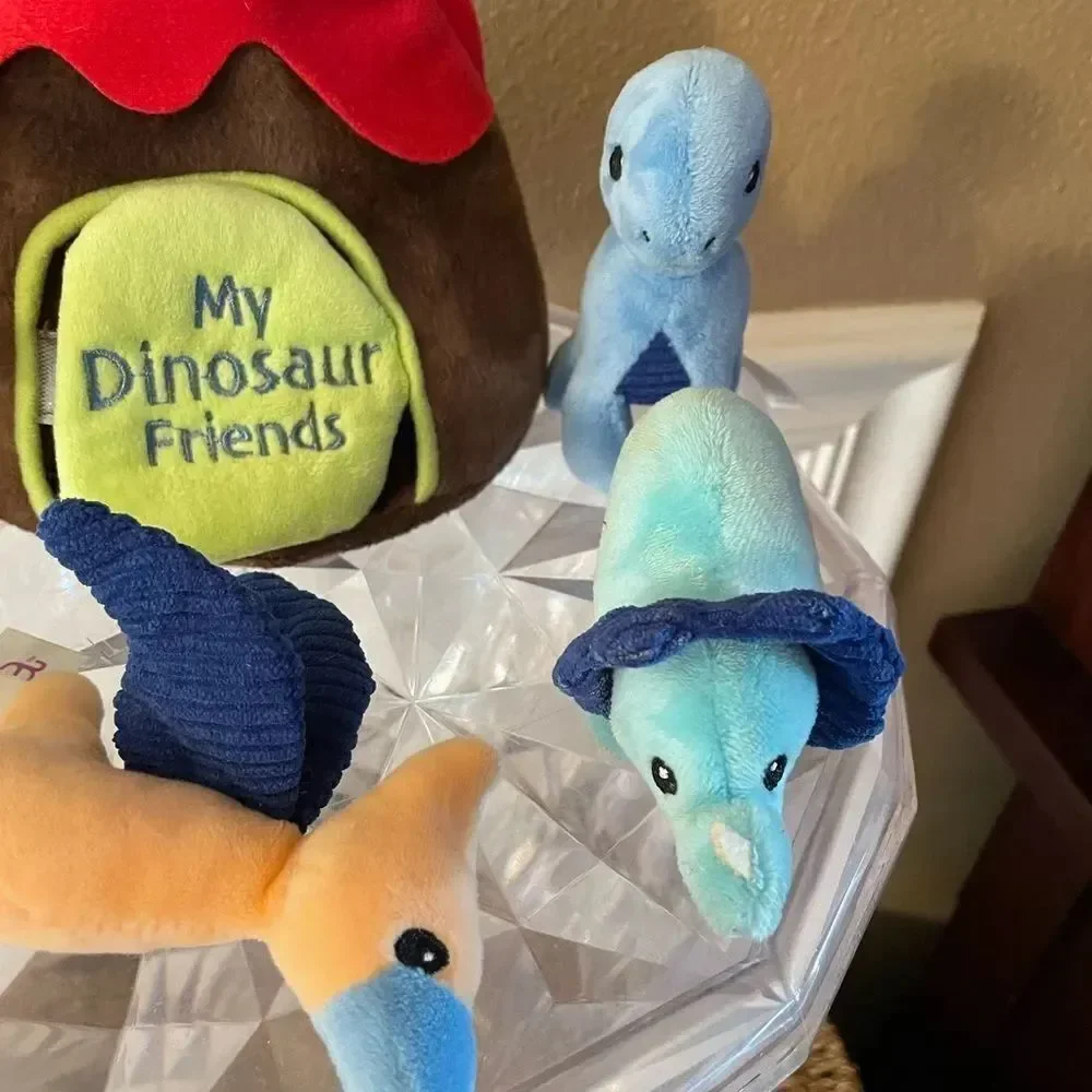 Ebba My Dinosaur Friends Multicolored Plush Dinosaur Set in Volcano Carry Case